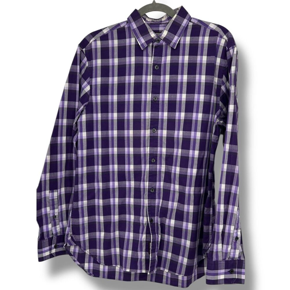 Michael Kors Casual Purple Plaid Button-Down Shirt Size Medium